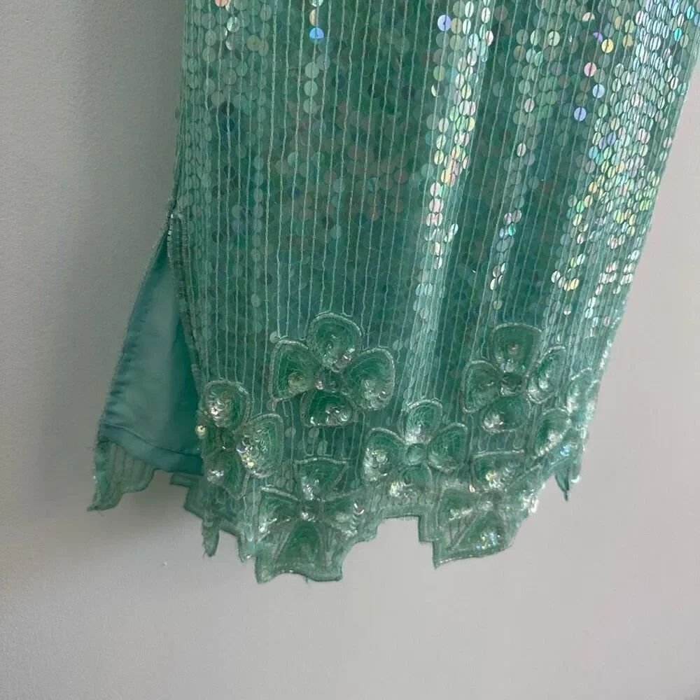 Laurence Kazar Women’s Silk Misty Light Turquoise Heavily Embroidered Beaded and - Picture 12 of 15